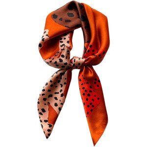 Pure Mulberry Orange Leopard Square Scarf Women Soft Head Neck Scarf Gift Packed